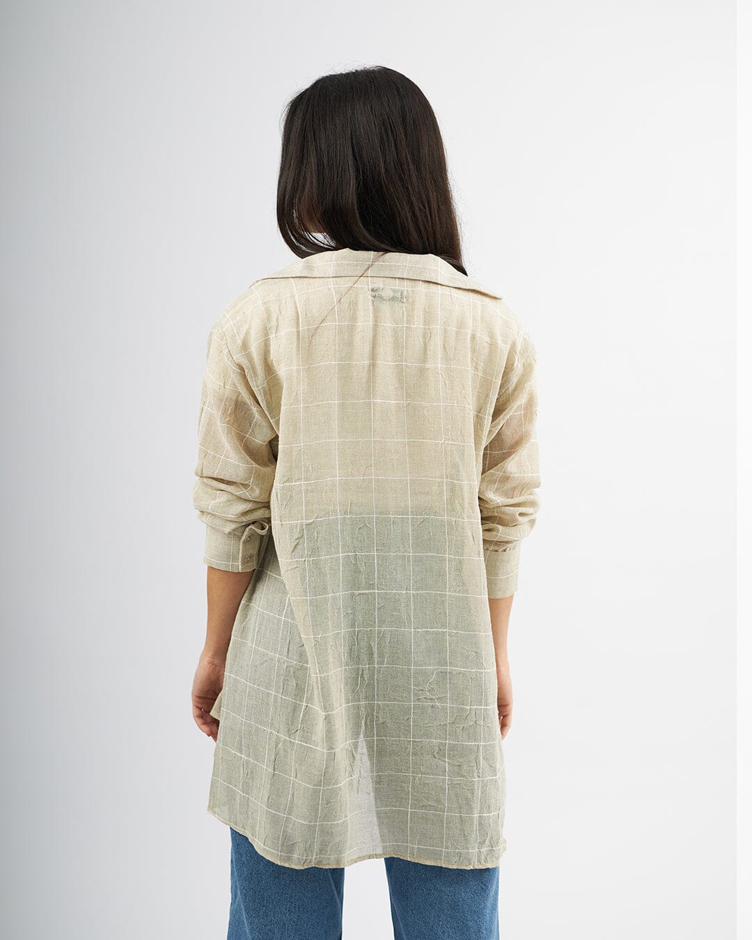 Beige Chequered - Linen Oversized Shirt Oversized Long Sleeve Shirt TheMakeovr 