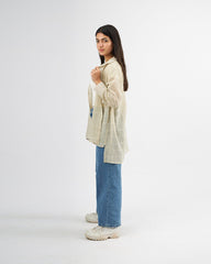 Beige Chequered - Linen Oversized Shirt Oversized Long Sleeve Shirt TheMakeovr 