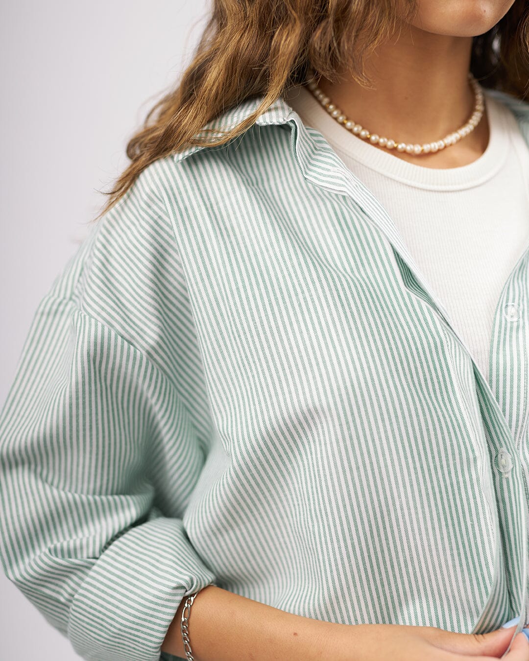 Mint Stripes - Oversized Shirt Oversized Long Sleeve Shirt TheMakeovr 