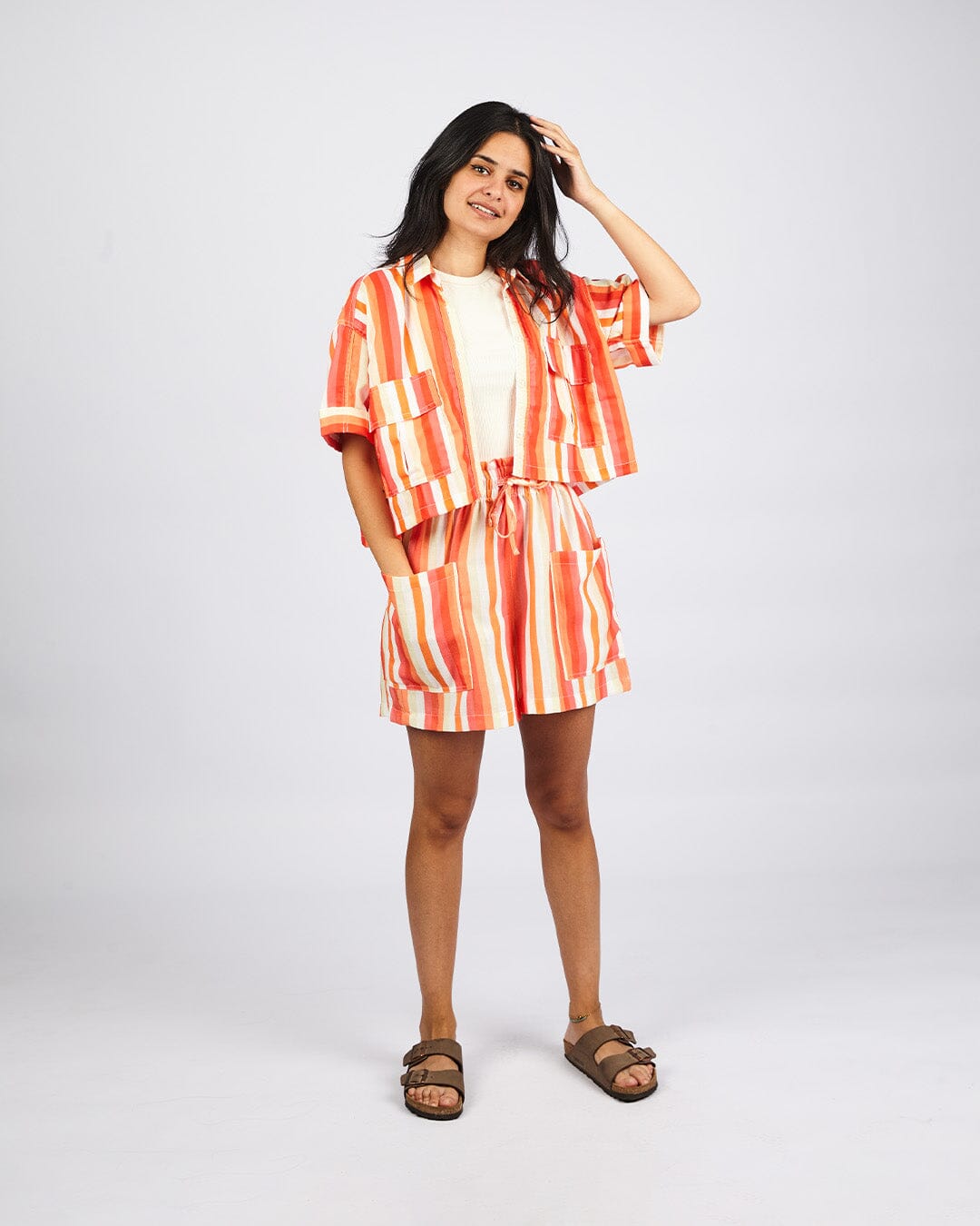 Orange - Streak Set Linen Outfit Set TheMakeovr 