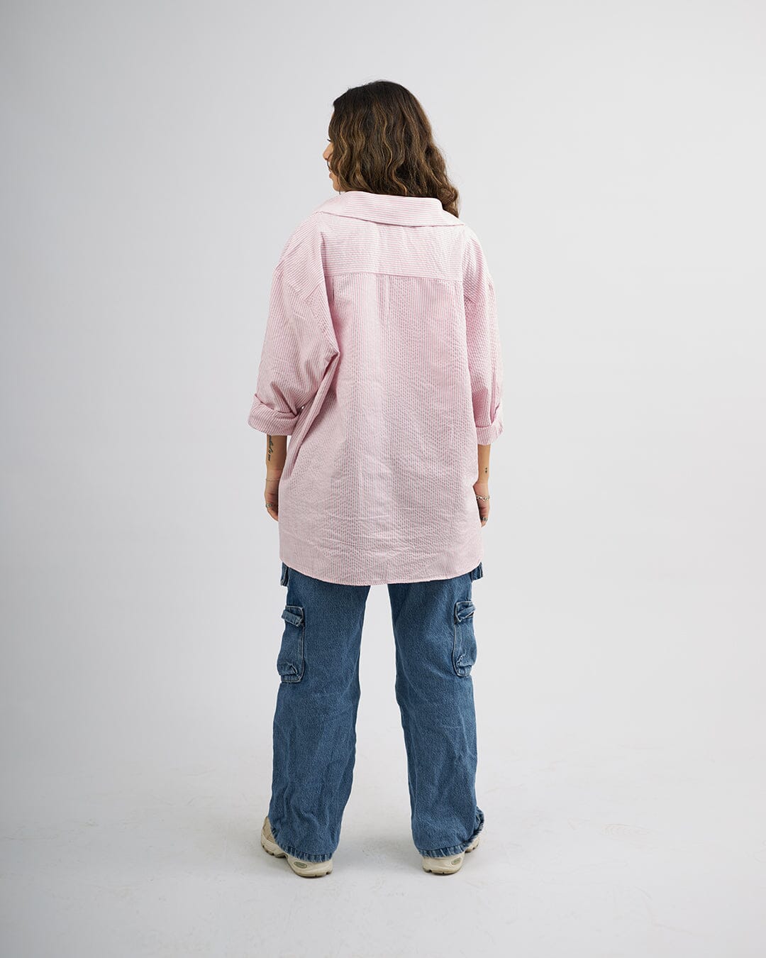 Rose Stripes - Oversized Shirt Oversized Long Sleeve Shirt TheMakeovr 