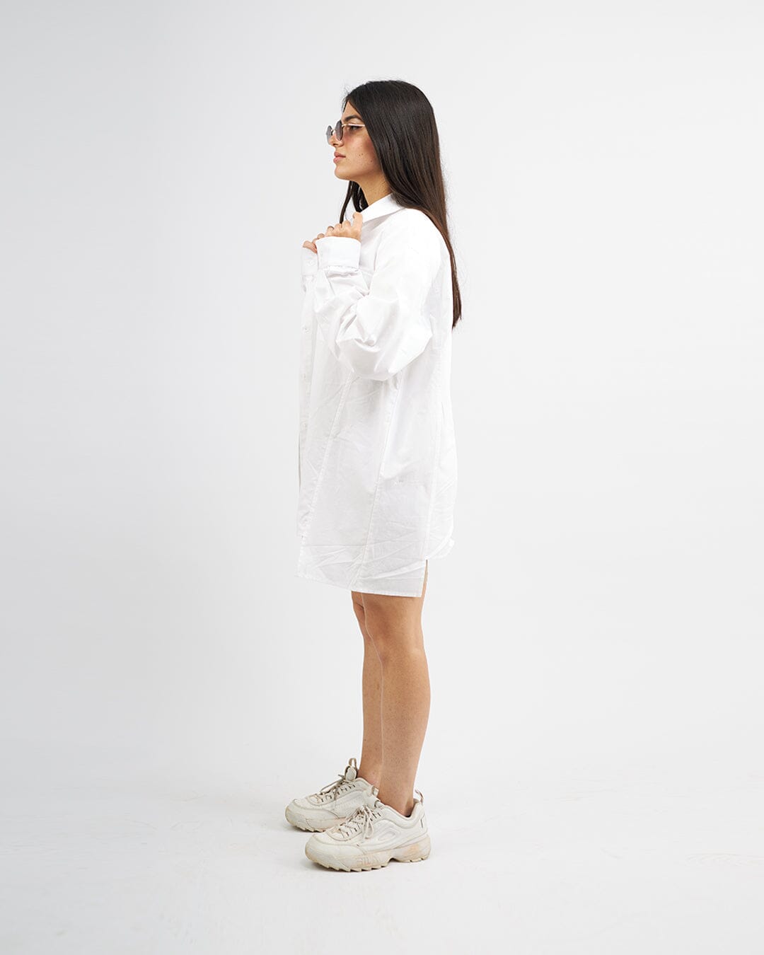 White Stapled - Poplin Oversized Shirt Oversized Long Sleeve Shirt TheMakeovr 