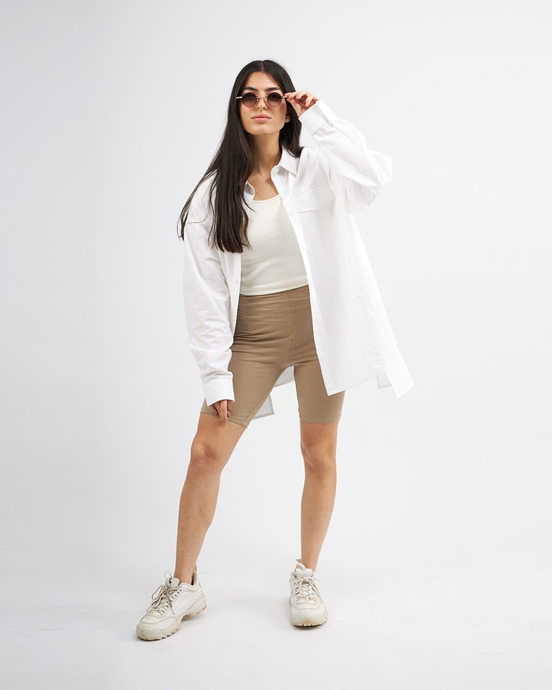 White Stapled - Poplin Oversized Shirt Oversized Long Sleeve Shirt TheMakeovr 