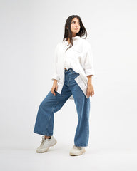 White Stapled - Poplin Oversized Shirt Oversized Long Sleeve Shirt TheMakeovr 