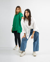 White Stapled - Poplin Oversized Shirt Oversized Long Sleeve Shirt TheMakeovr 